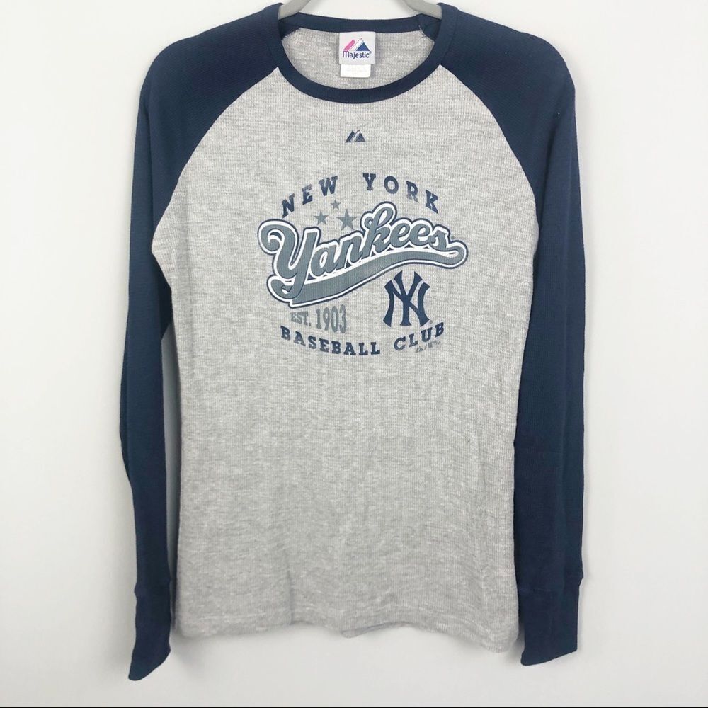 NEW YORK YANKEES Raglan Shirt Blue Gray Sz Large
